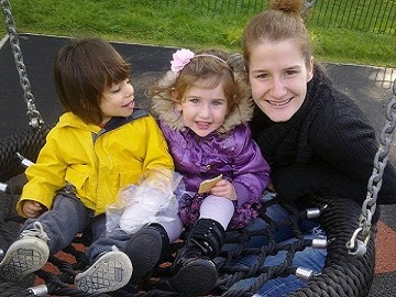 Bianca Torodoc with the Jewish girls she looks after in London, England